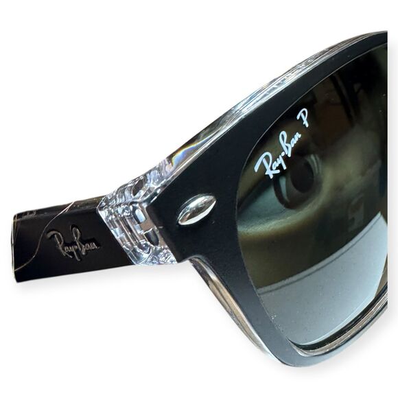 Ray-Ban RB 2132 Polarized Sunglasses Matte Black/Transparent Frame Green Lenses - Picture 11 of 11